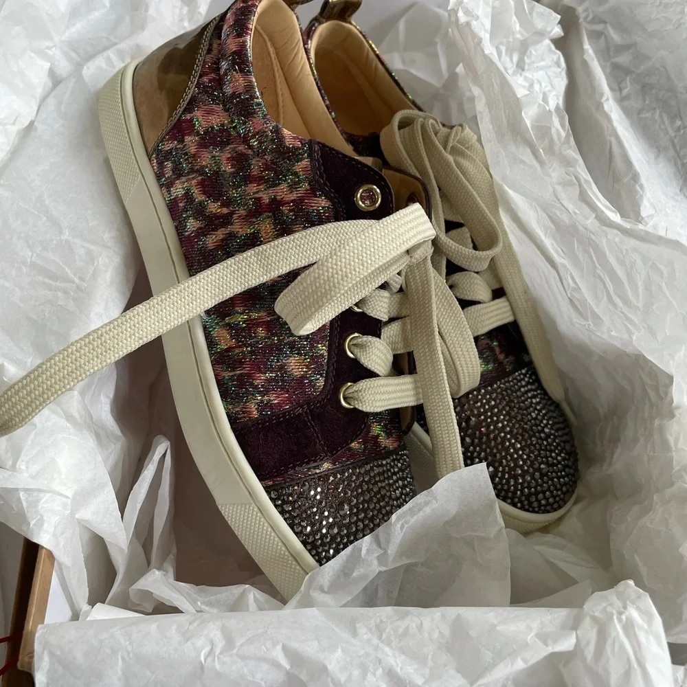 Christian louboutin gondolastrass sneaker burgundy bronze flats trainers sz 35